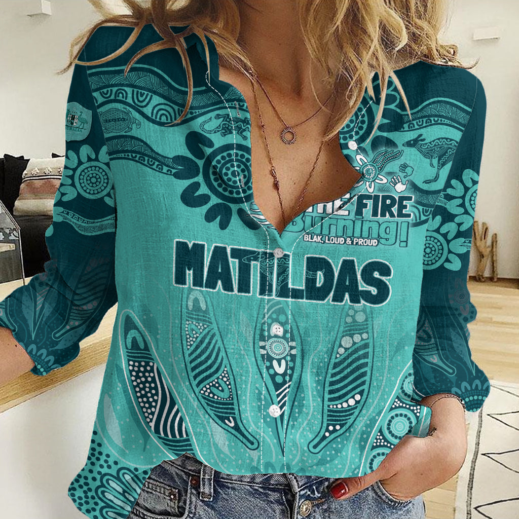 Australia Matildas Indigenous Women Casual Shirt NAIDOC 2024 Turquoise Color