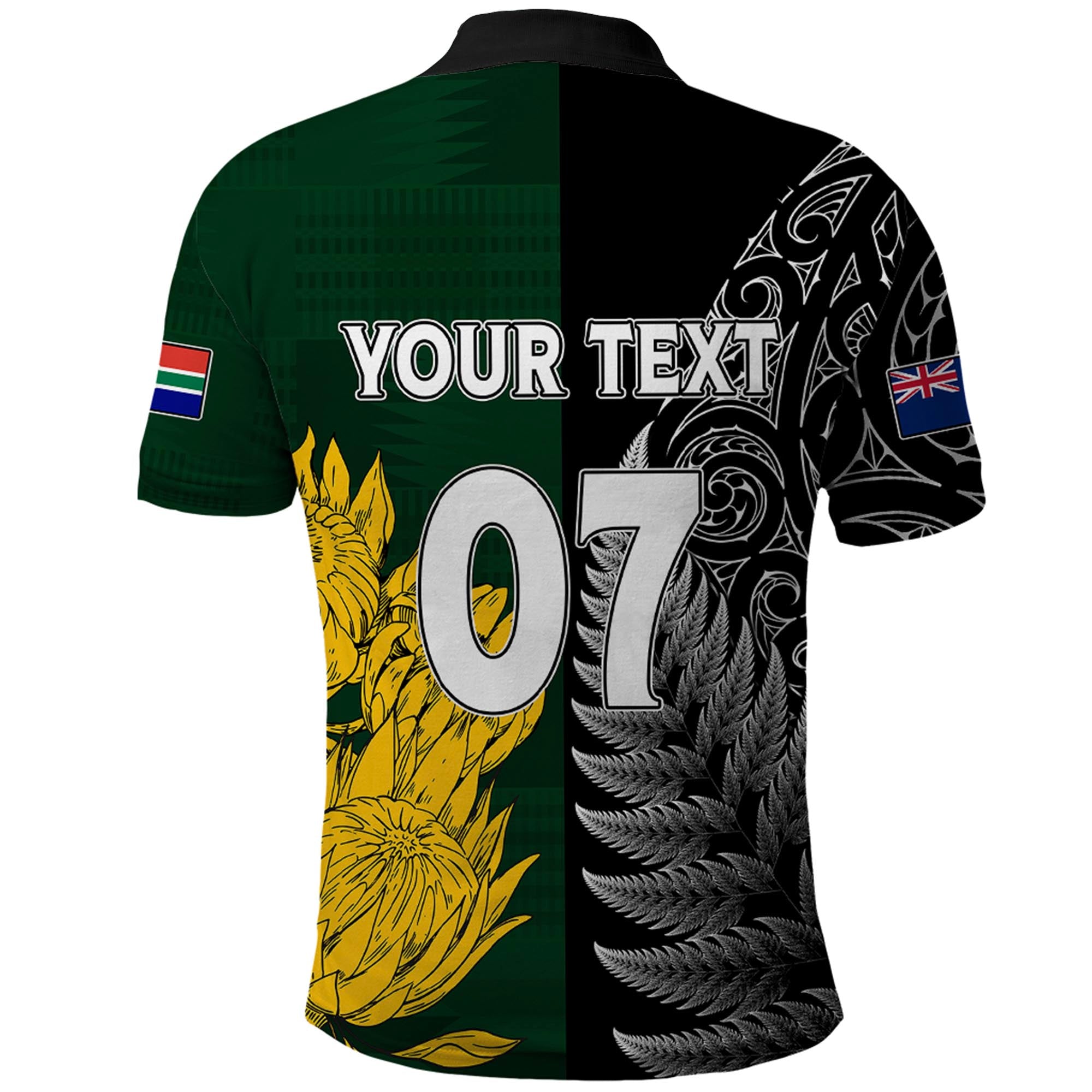 Personalised New Zealand Mix South Africa Rugby Polo Shirt Protea Vs. Silver Ferns LT7