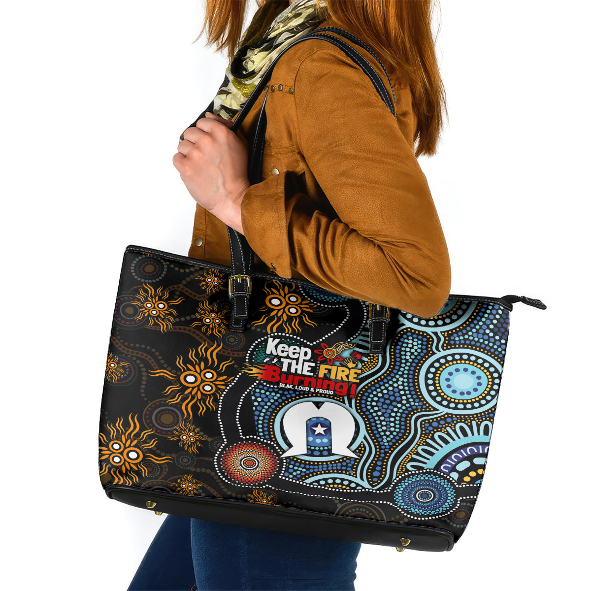 NAIDOC Week 2024 Aussie Aboriginal Leather Tote Bag Sparks of Fire