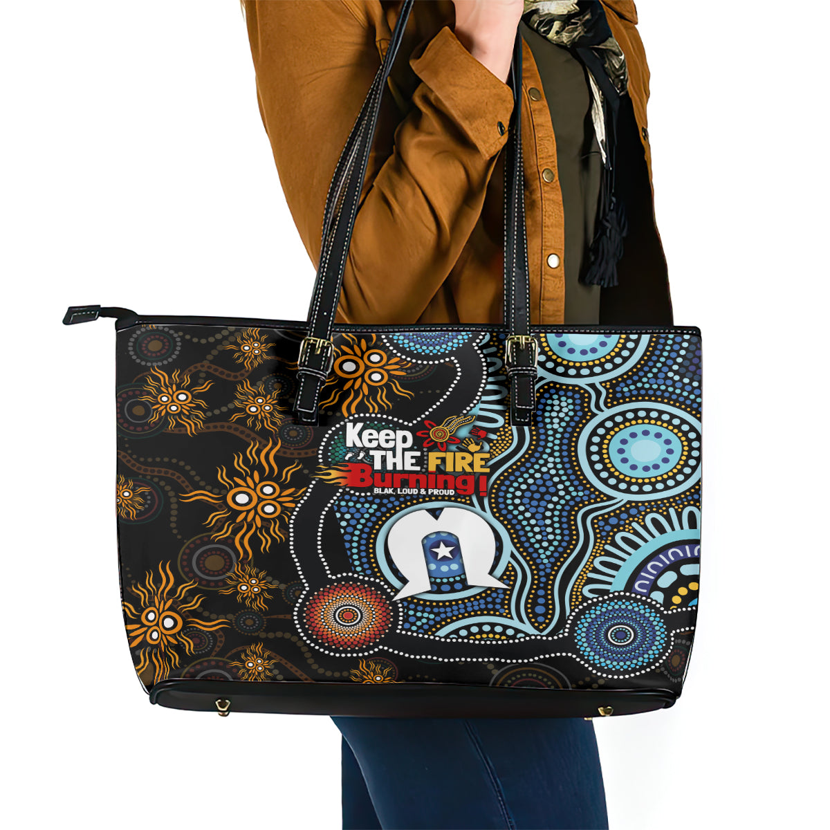 NAIDOC Week 2024 Aussie Aboriginal Leather Tote Bag Sparks of Fire