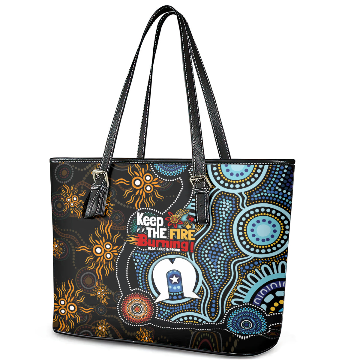 NAIDOC Week 2024 Aussie Aboriginal Leather Tote Bag Sparks of Fire