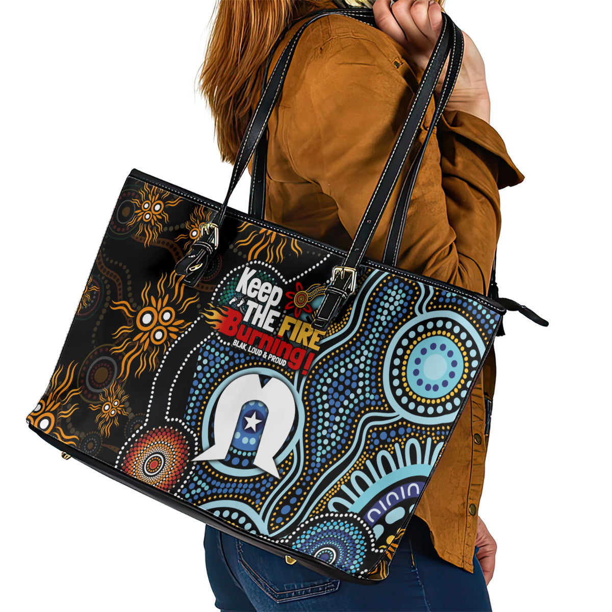 NAIDOC Week 2024 Aussie Aboriginal Leather Tote Bag Sparks of Fire