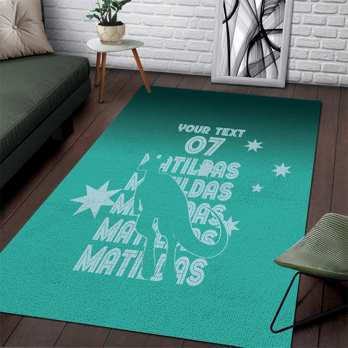 Australia Soccer Matildas Custom Area Rug Turquoise Basic Gradient