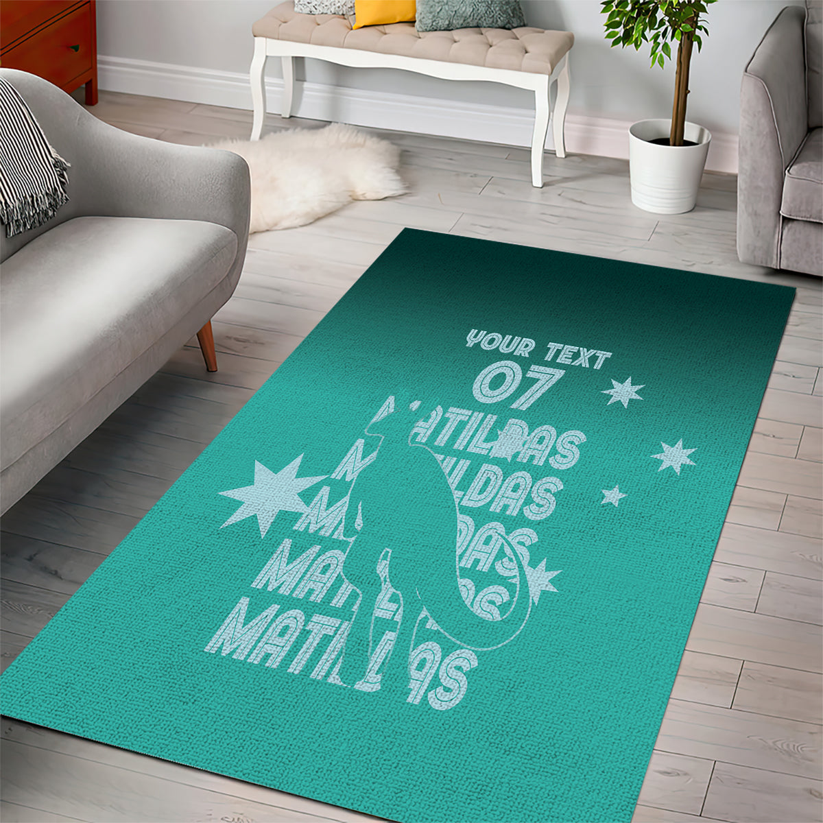 Australia Soccer Matildas Custom Area Rug Turquoise Basic Gradient