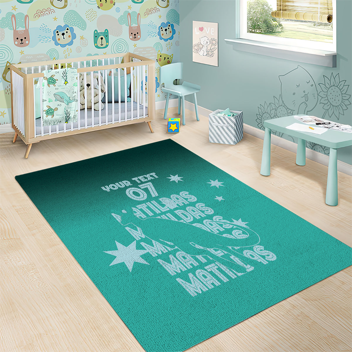 Australia Soccer Matildas Custom Area Rug Turquoise Basic Gradient