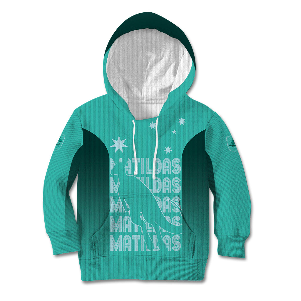 Australia Soccer Matildas Custom Kid Hoodie Turquoise Basic Gradient