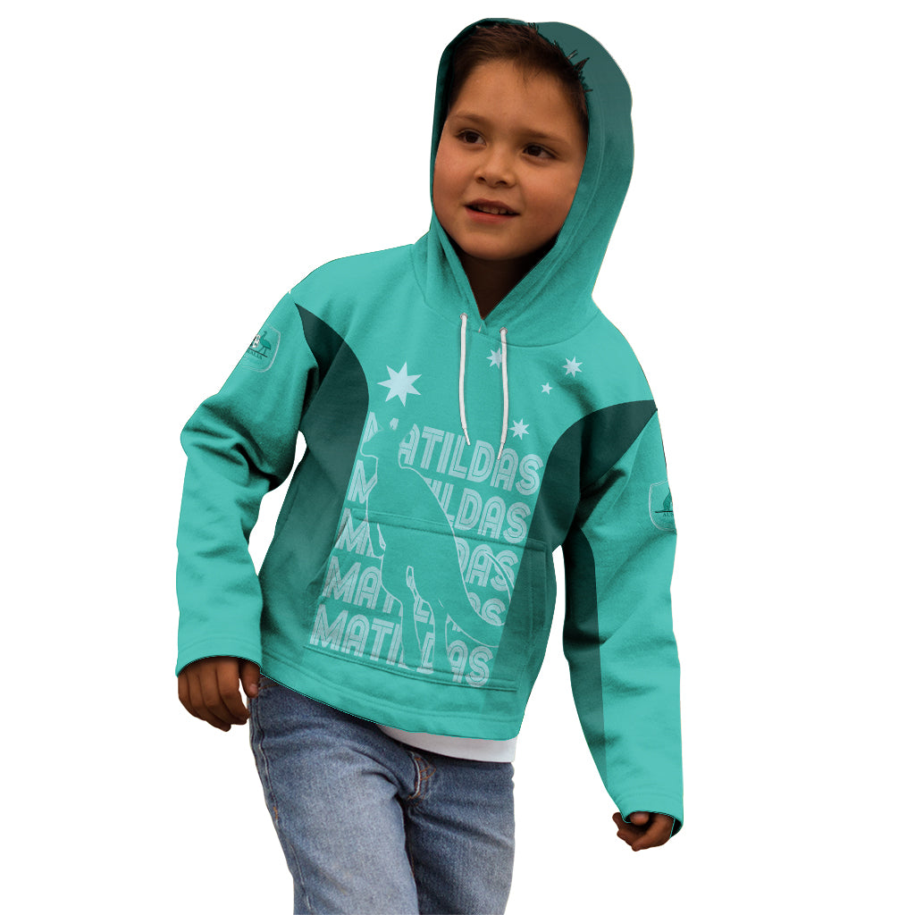 Australia Soccer Matildas Custom Kid Hoodie Turquoise Basic Gradient