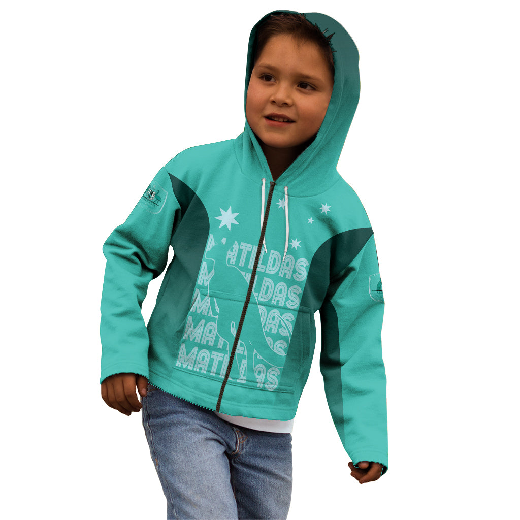 Australia Soccer Matildas Custom Kid Hoodie Turquoise Basic Gradient