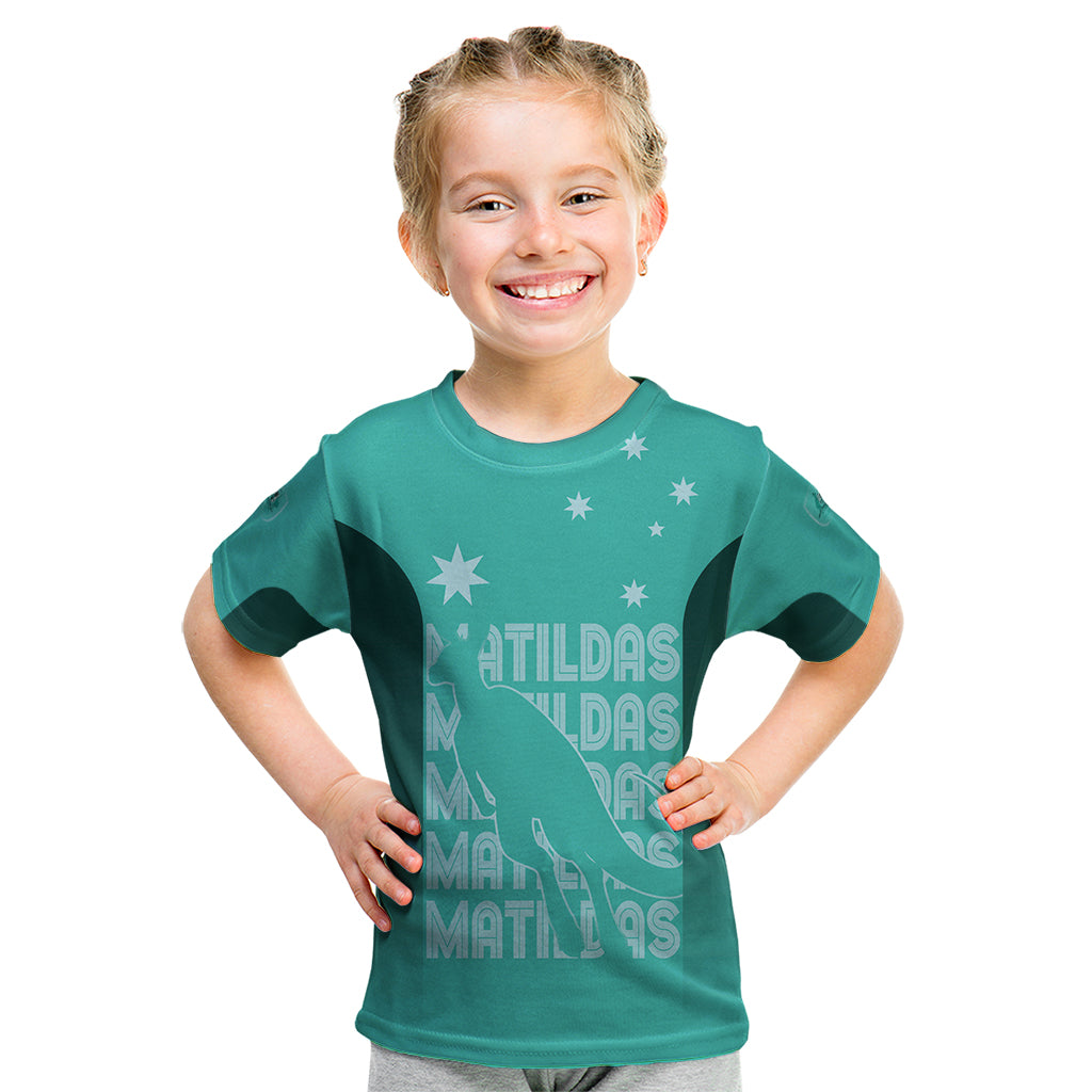 Australia Soccer Matildas Custom Kid T Shirt Turquoise Basic Gradient