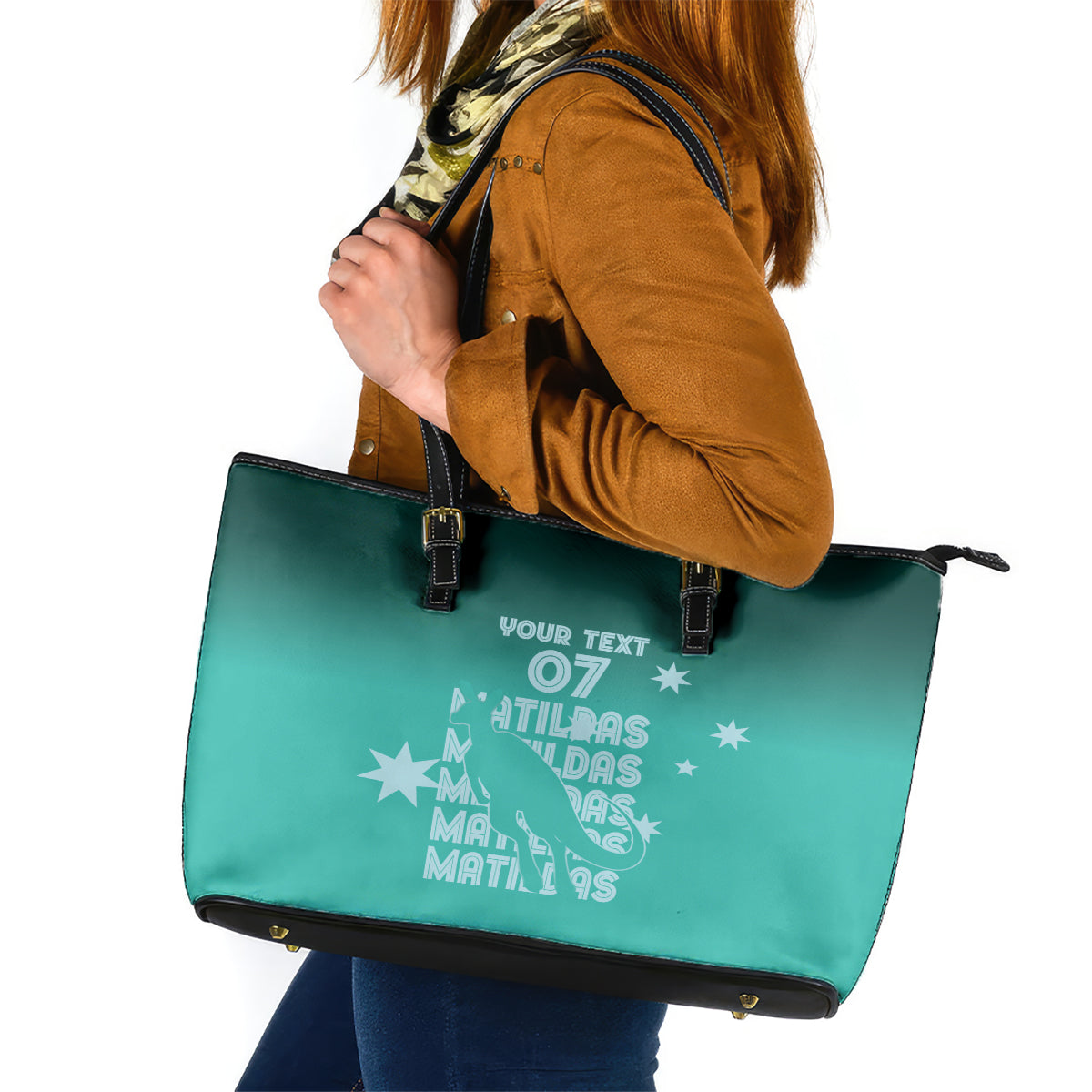 Australia Soccer Matildas Custom Leather Tote Bag Turquoise Basic Gradient