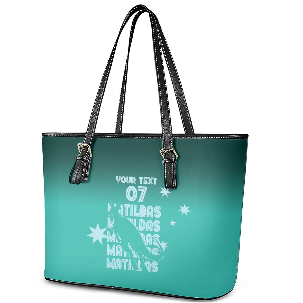 Australia Soccer Matildas Custom Leather Tote Bag Turquoise Basic Gradient