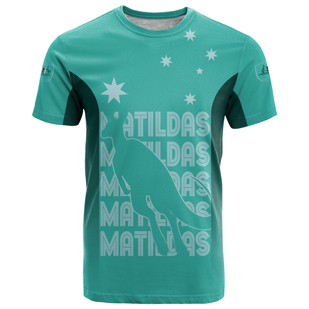 Australia Soccer Matildas Custom T Shirt Turquoise Basic Gradient