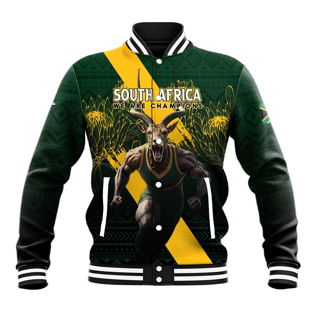 Personalised South Africa Rugby Baseball Jacket Proud Bokke We Are Champions