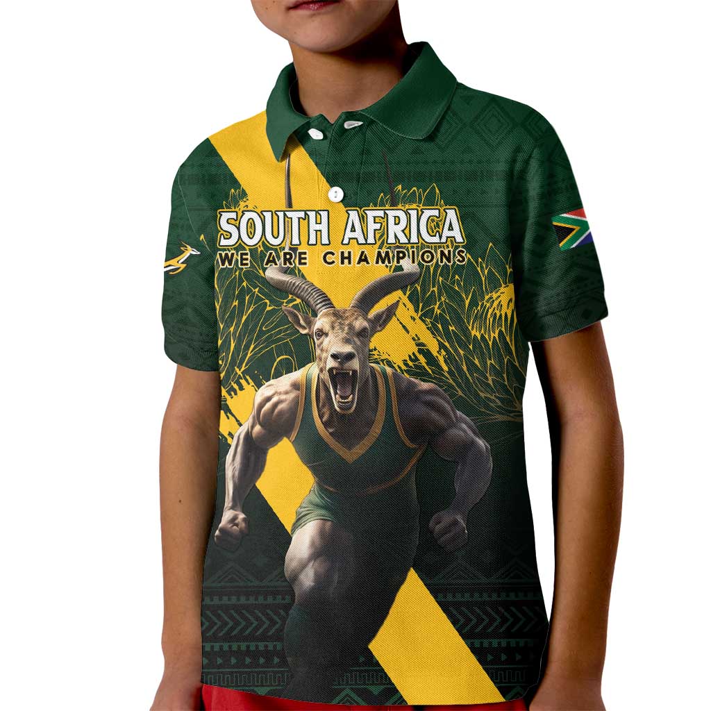 Personalised South Africa Rugby Kid Polo Shirt Proud Bokke We Are Champions