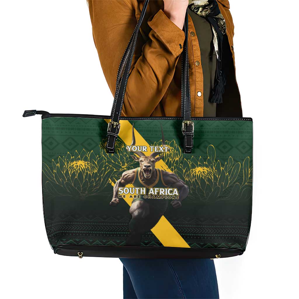 Personalised South Africa Rugby Leather Tote Bag Proud Bokke We Are Champions