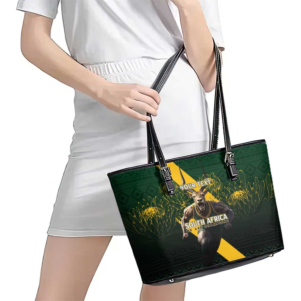 Personalised South Africa Rugby Leather Tote Bag Proud Bokke We Are Champions