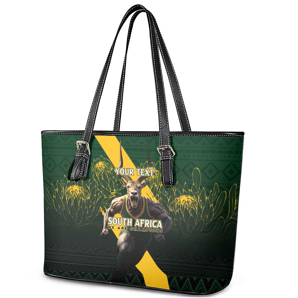 Personalised South Africa Rugby Leather Tote Bag Proud Bokke We Are Champions