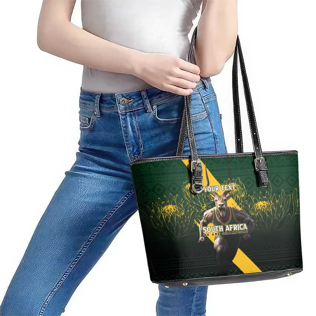 Personalised South Africa Rugby Leather Tote Bag Proud Bokke We Are Champions