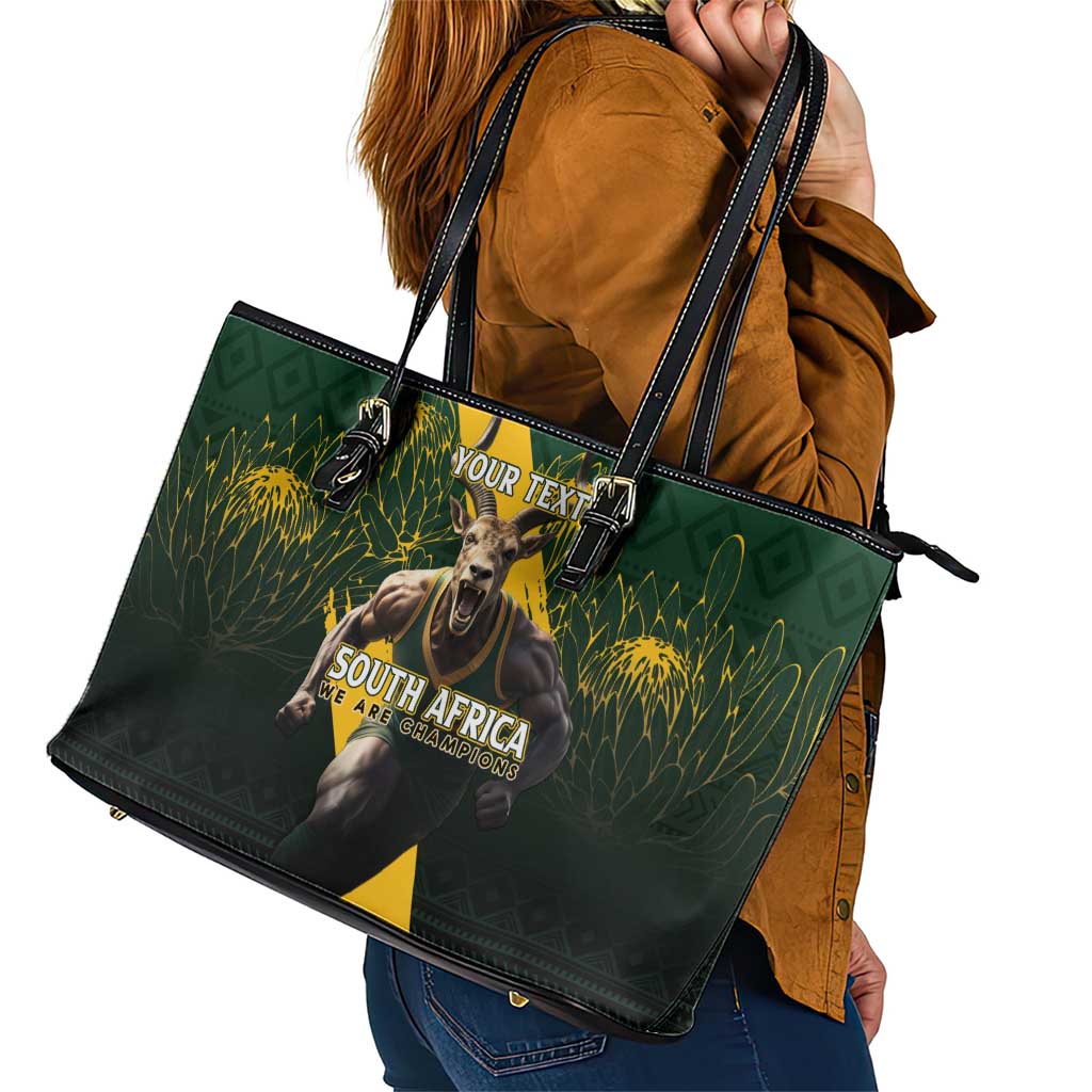 Personalised South Africa Rugby Leather Tote Bag Proud Bokke We Are Champions