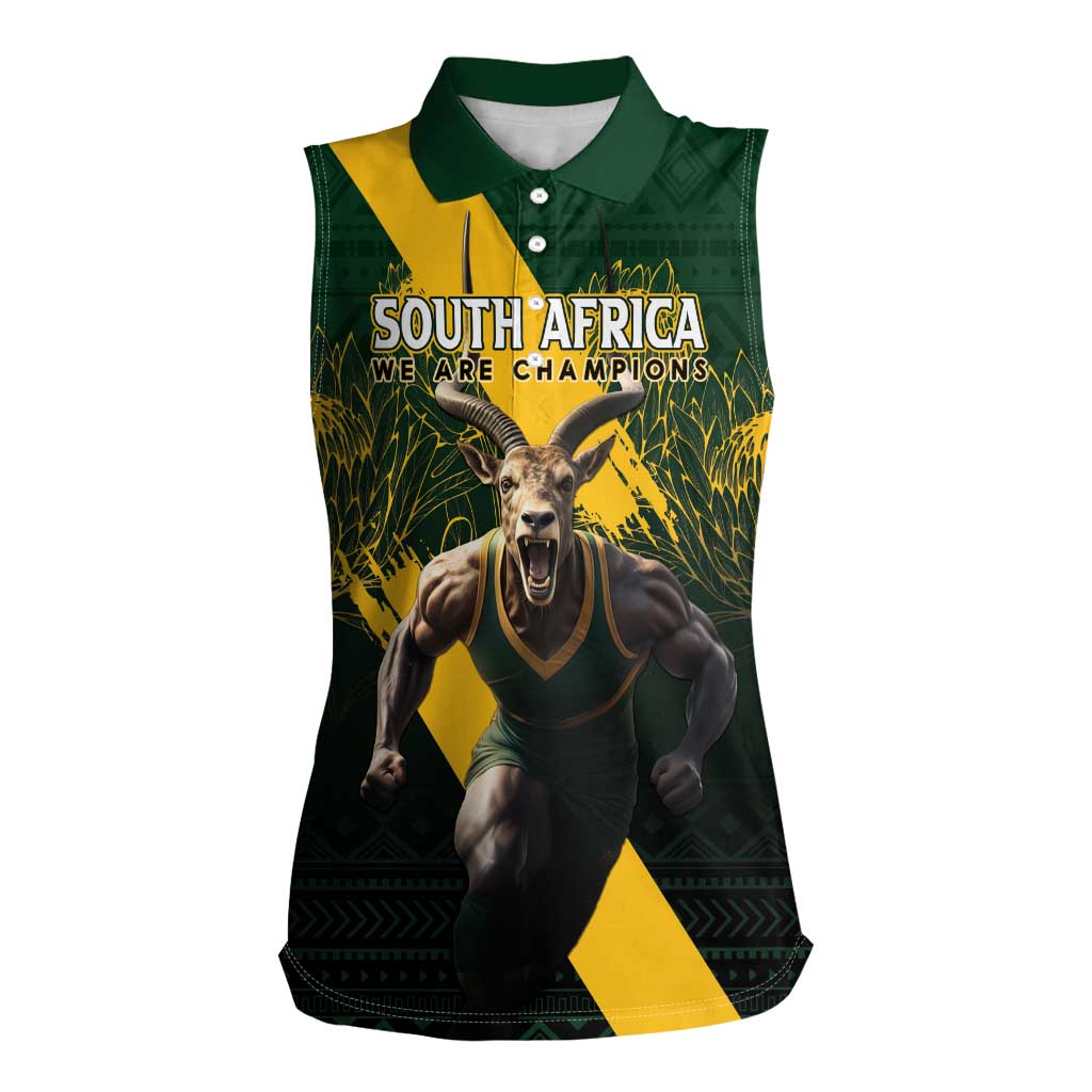 Personalised South Africa Rugby Women Sleeveless Polo Shirt Proud Bokke We Are Champions