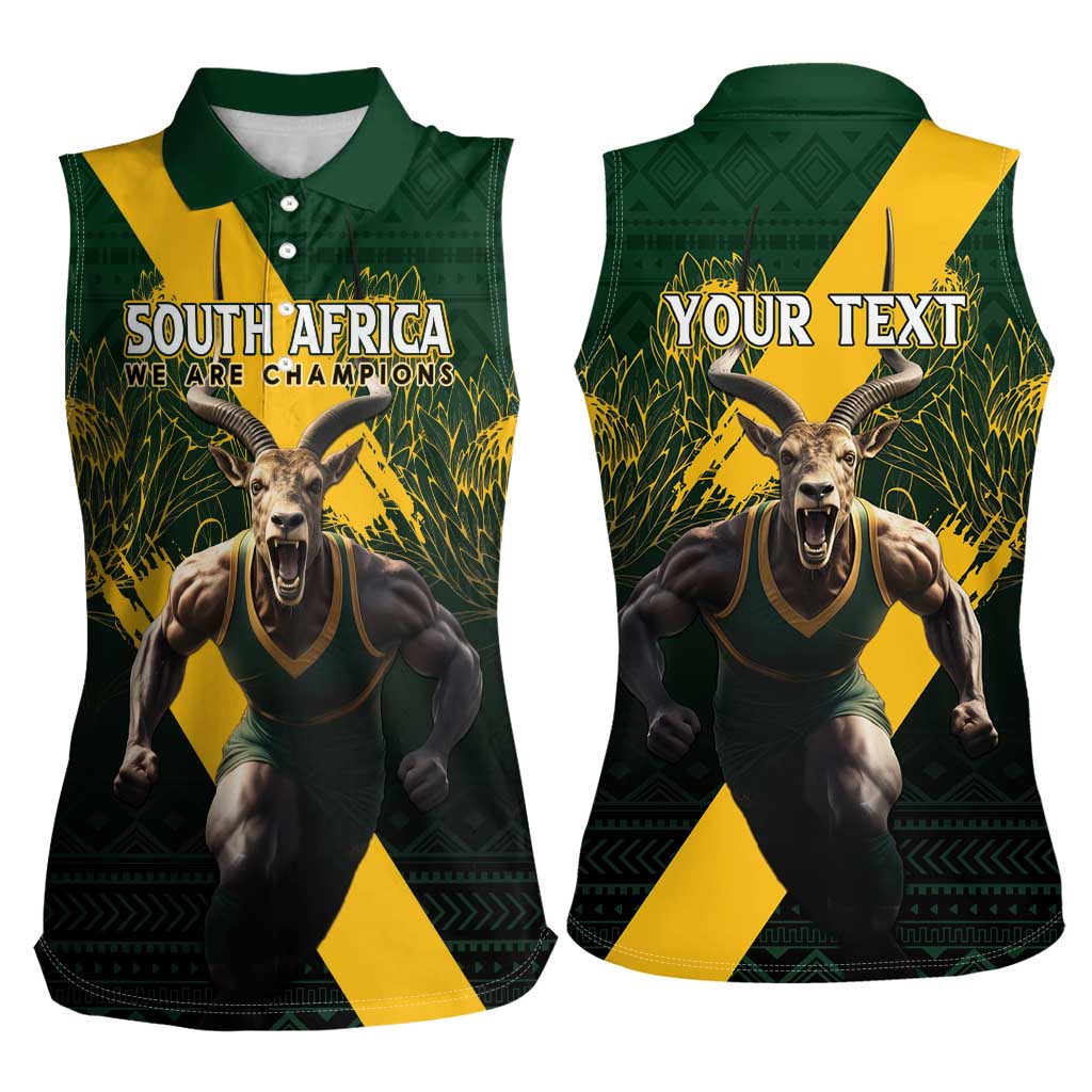 Personalised South Africa Rugby Women Sleeveless Polo Shirt Proud Bokke We Are Champions