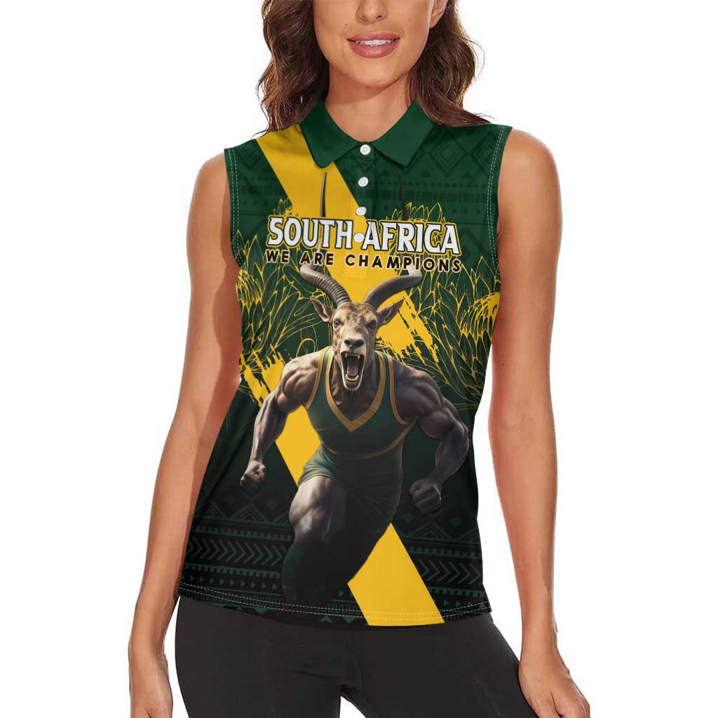 Personalised South Africa Rugby Women Sleeveless Polo Shirt Proud Bokke We Are Champions