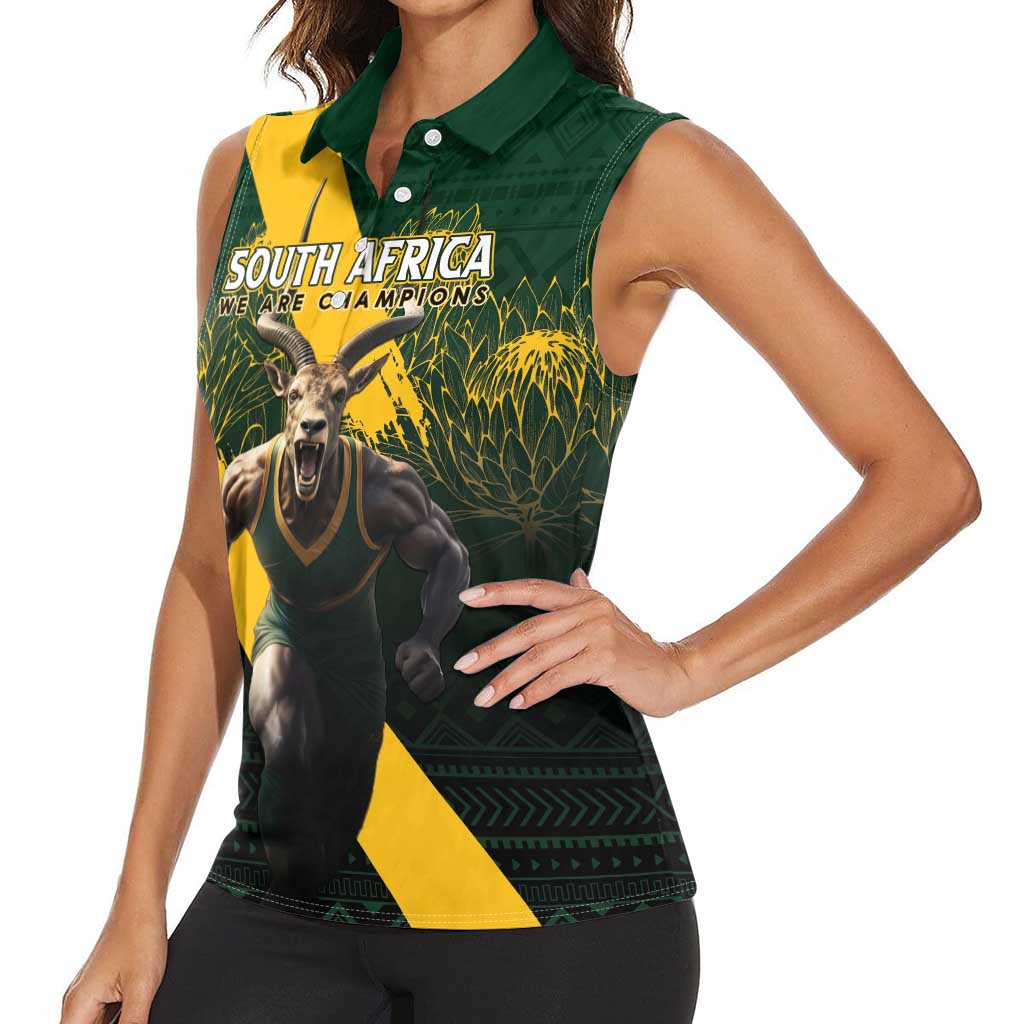 Personalised South Africa Rugby Women Sleeveless Polo Shirt Proud Bokke We Are Champions