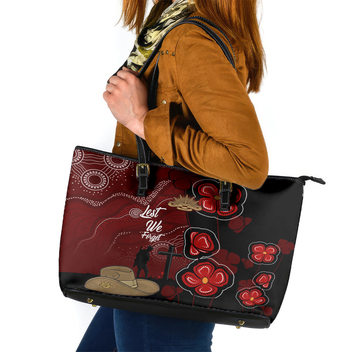 ANZAC Aboriginal Australia Leather Tote Bag For the Fallen