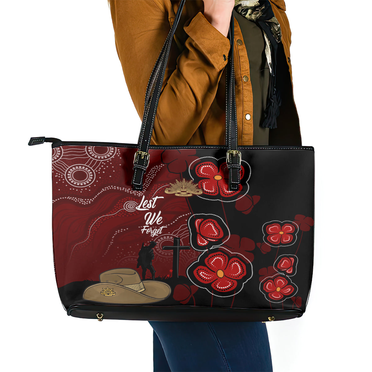 ANZAC Aboriginal Australia Leather Tote Bag For the Fallen