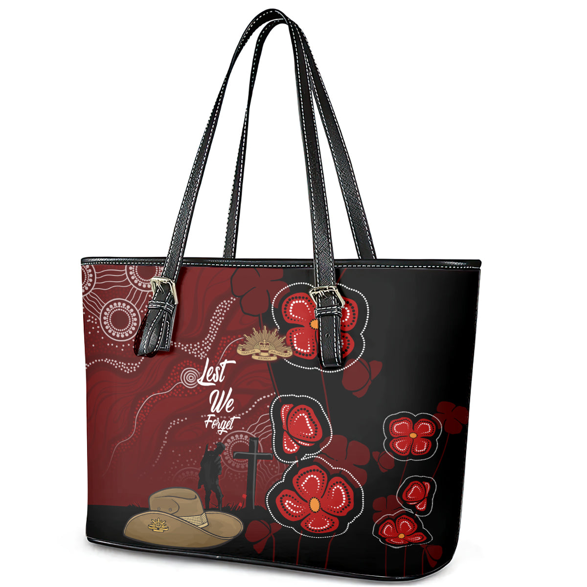 ANZAC Aboriginal Australia Leather Tote Bag For the Fallen