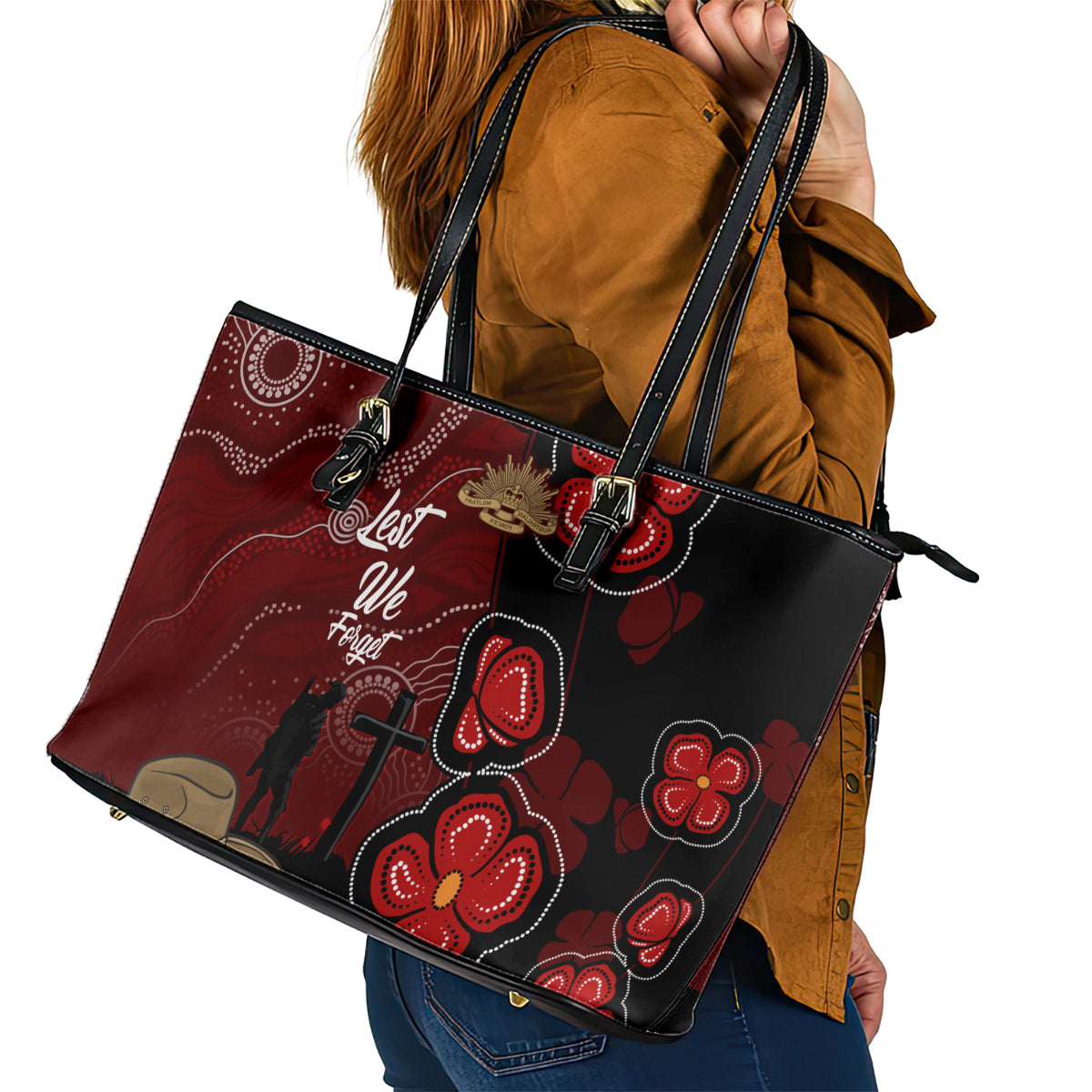 ANZAC Aboriginal Australia Leather Tote Bag For the Fallen