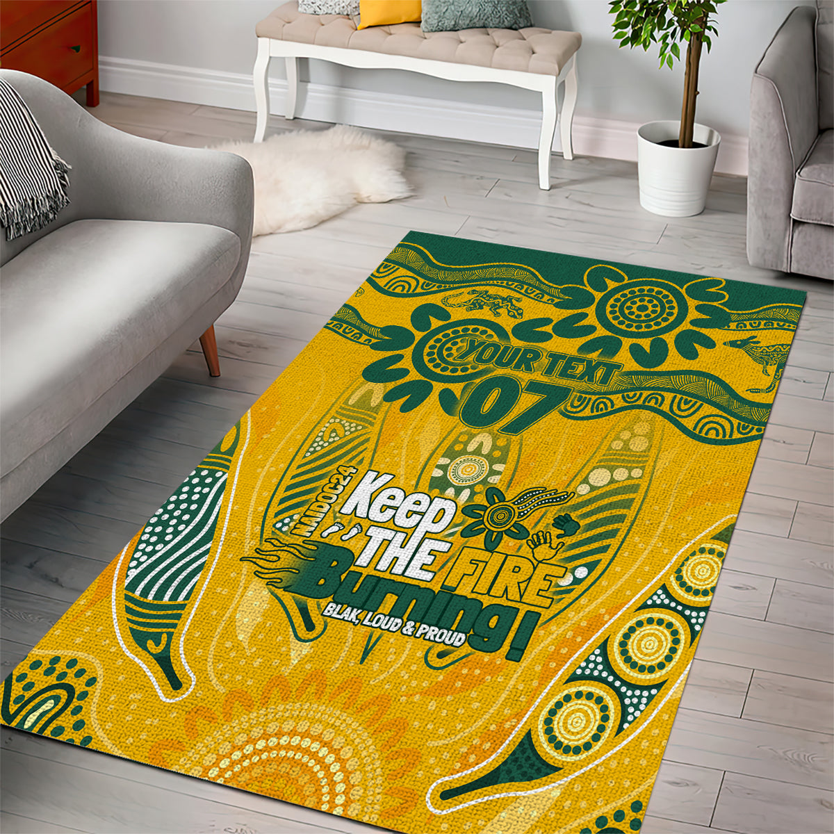 Custom Socceroos NAIDOC Week 2024 Area Rug Indigenous Burning Fire National Colors