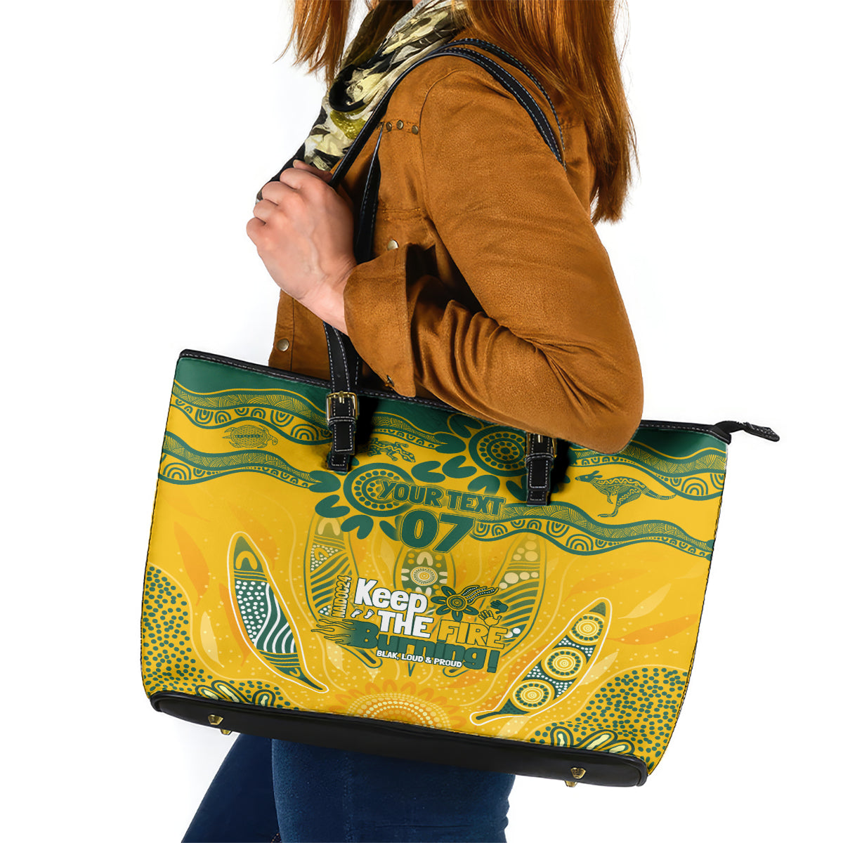 Custom Socceroos NAIDOC Week 2024 Leather Tote Bag Indigenous Burning Fire National Colors