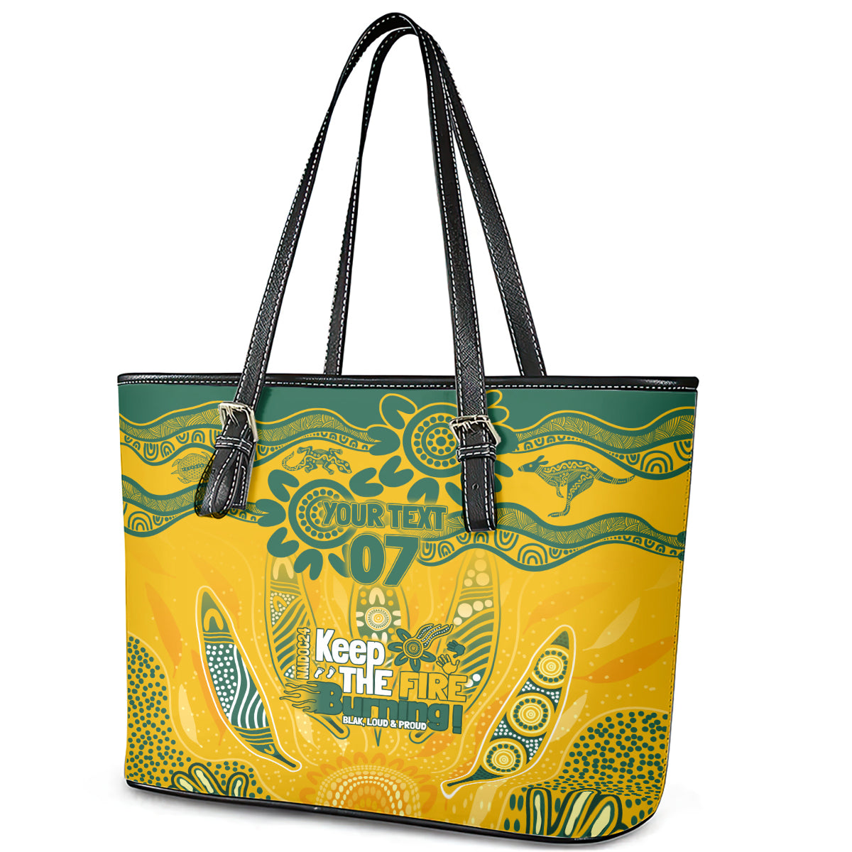 Custom Socceroos NAIDOC Week 2024 Leather Tote Bag Indigenous Burning Fire National Colors