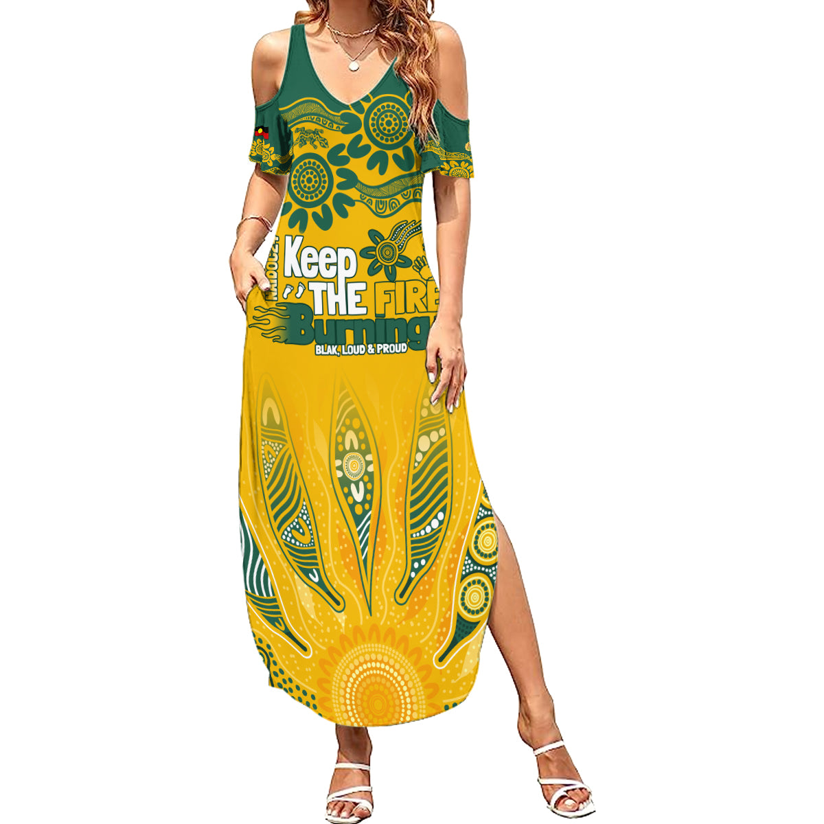 Custom Socceroos NAIDOC Week 2024 Summer Maxi Dress Indigenous Burning Fire National Colors