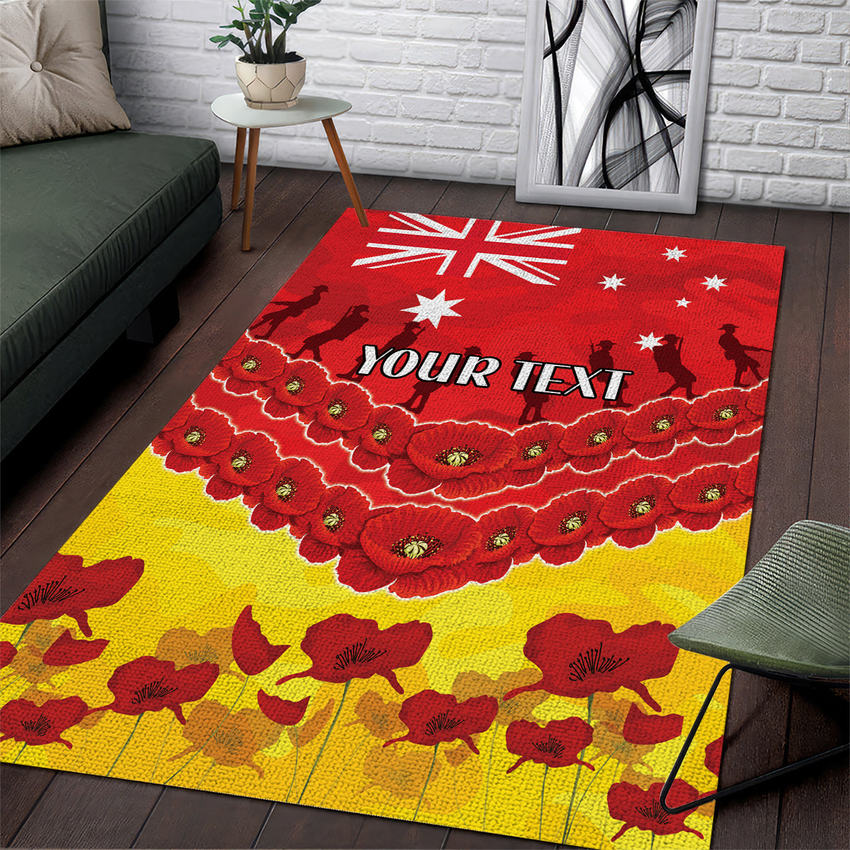 Custom Sun Football Area Rug ANZAC Lest We Forget