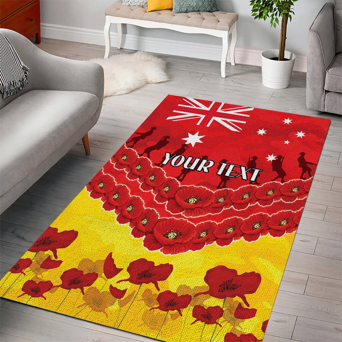 Custom Sun Football Area Rug ANZAC Lest We Forget