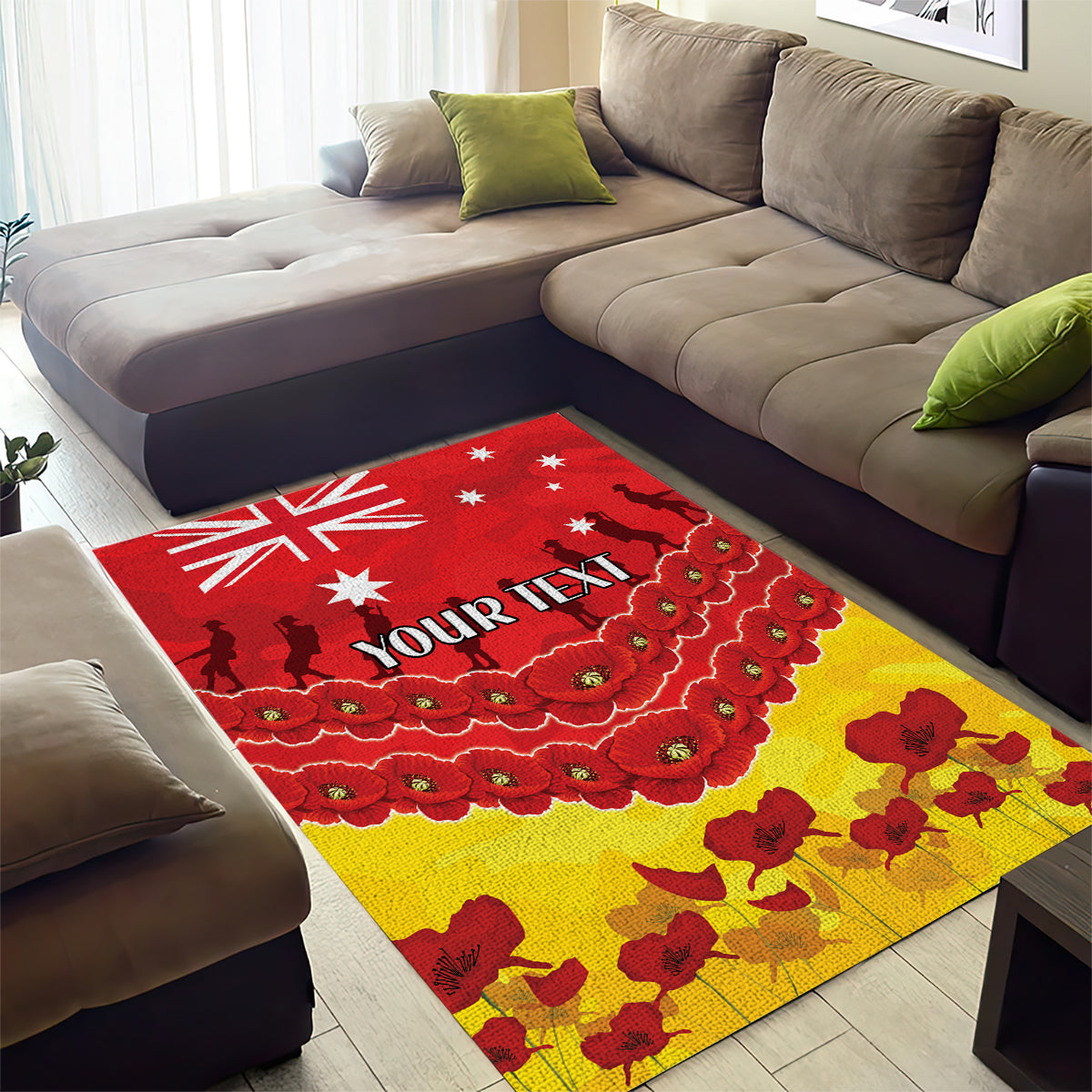 Custom Sun Football Area Rug ANZAC Lest We Forget