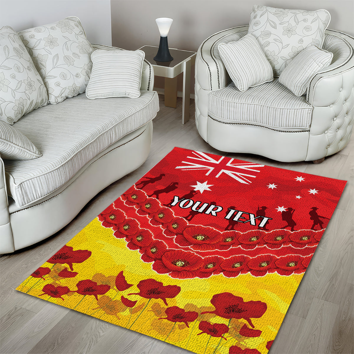 Custom Sun Football Area Rug ANZAC Lest We Forget