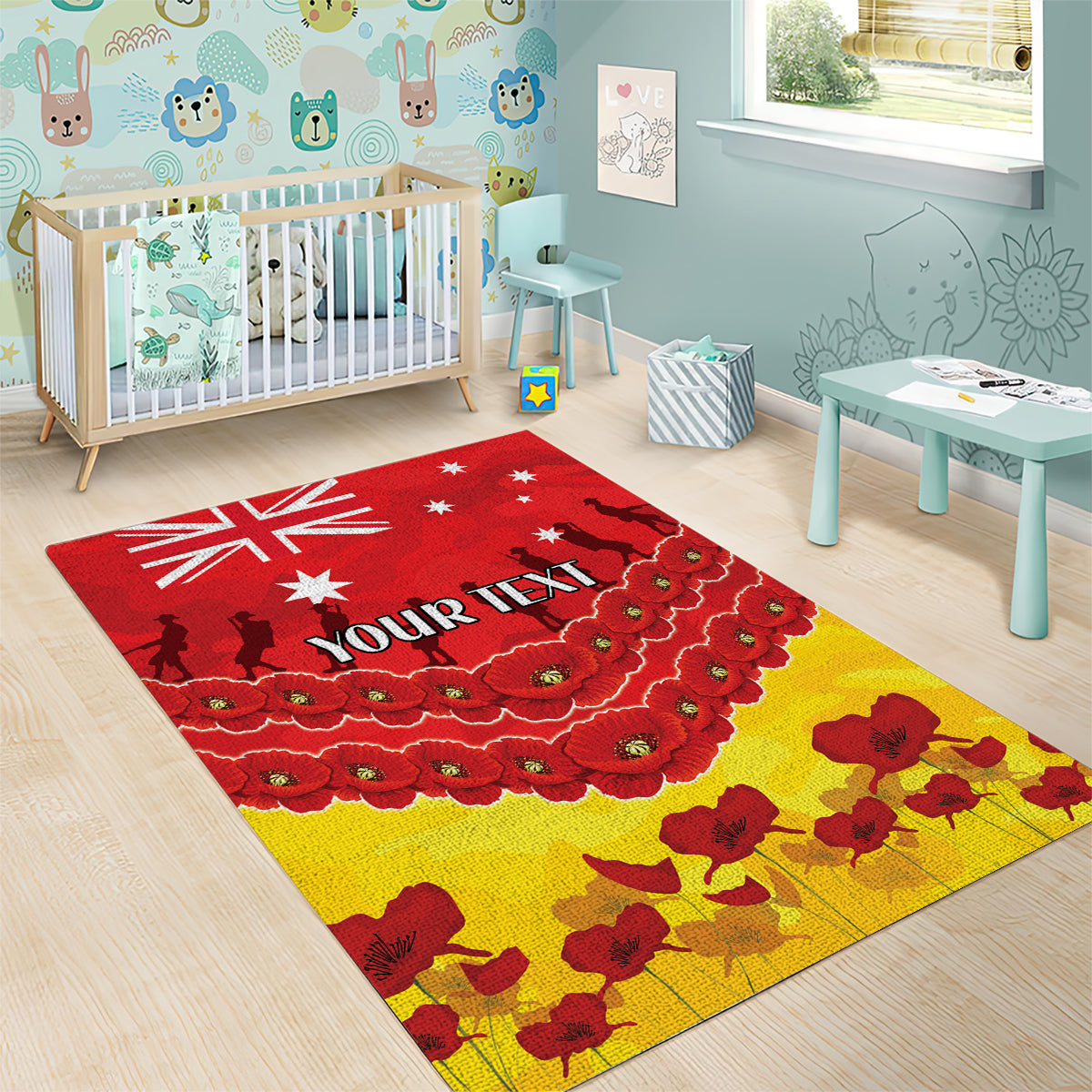 Custom Sun Football Area Rug ANZAC Lest We Forget