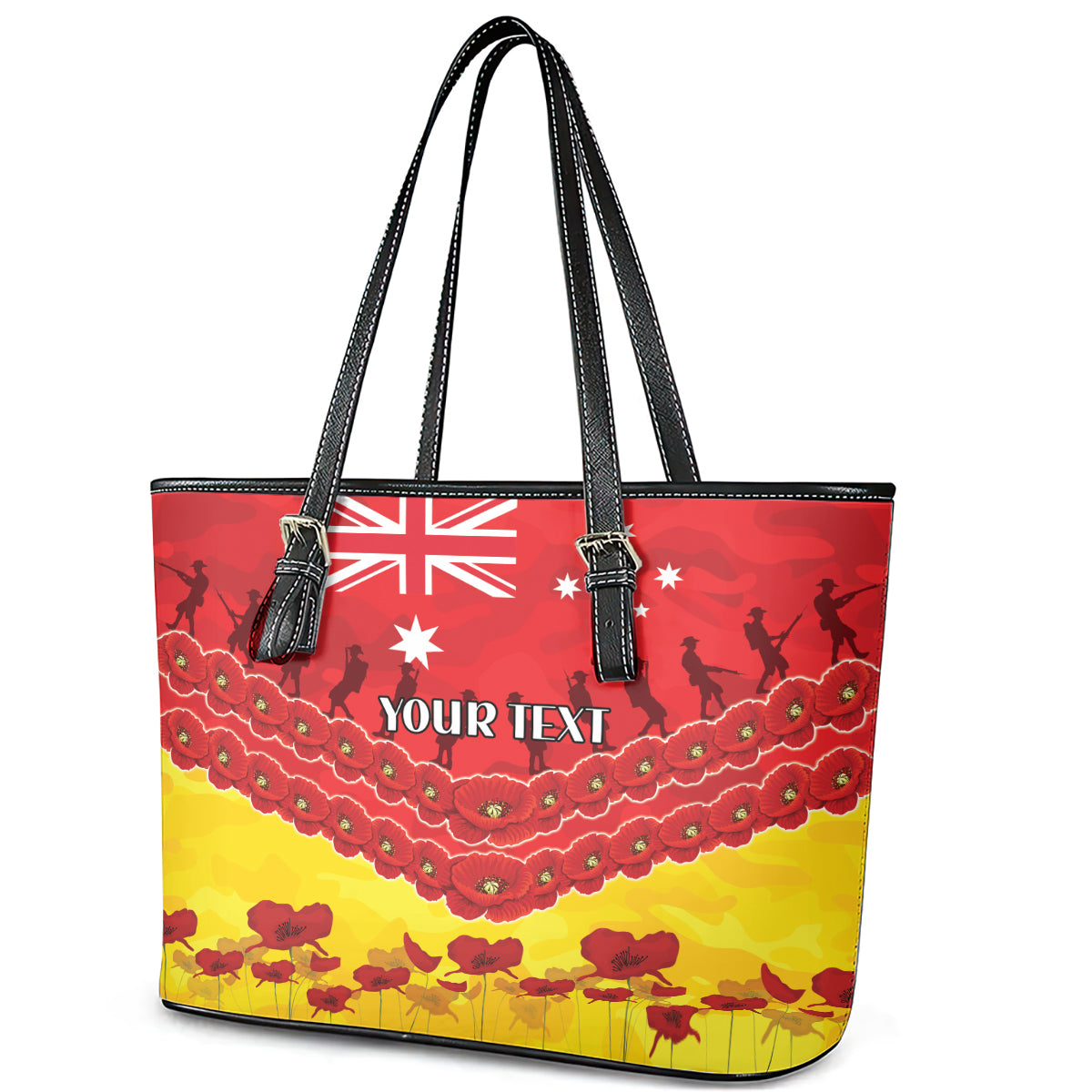 Custom Sun Football Leather Tote Bag ANZAC Lest We Forget