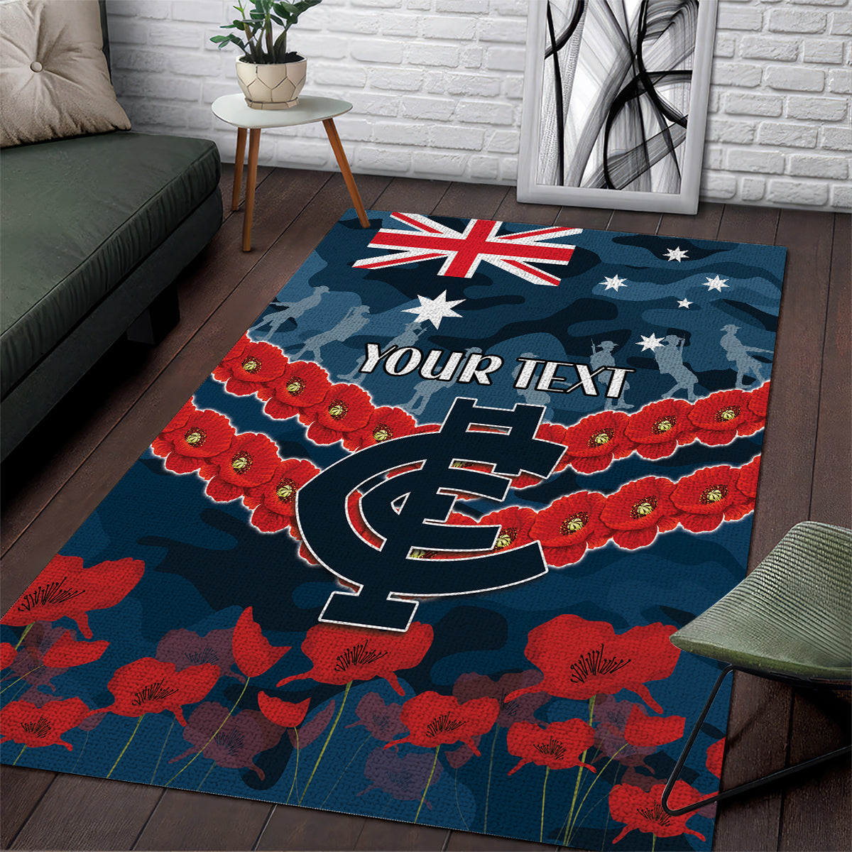 Custom Blues Football Area Rug ANZAC Lest We Forget