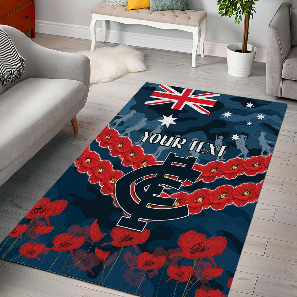 Custom Blues Football Area Rug ANZAC Lest We Forget