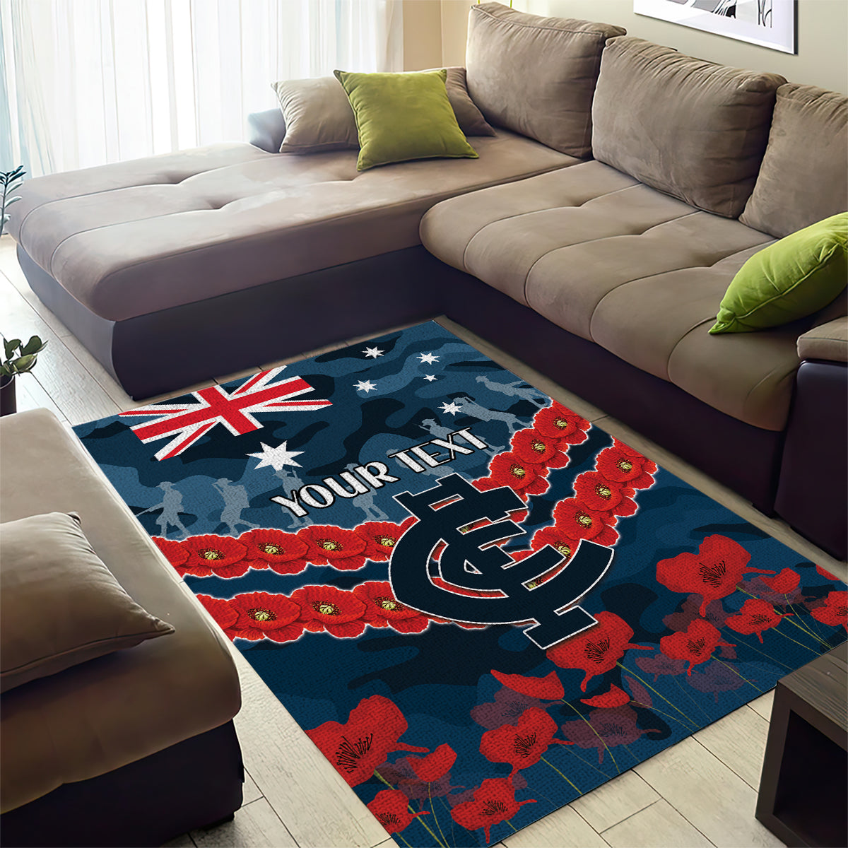 Custom Blues Football Area Rug ANZAC Lest We Forget