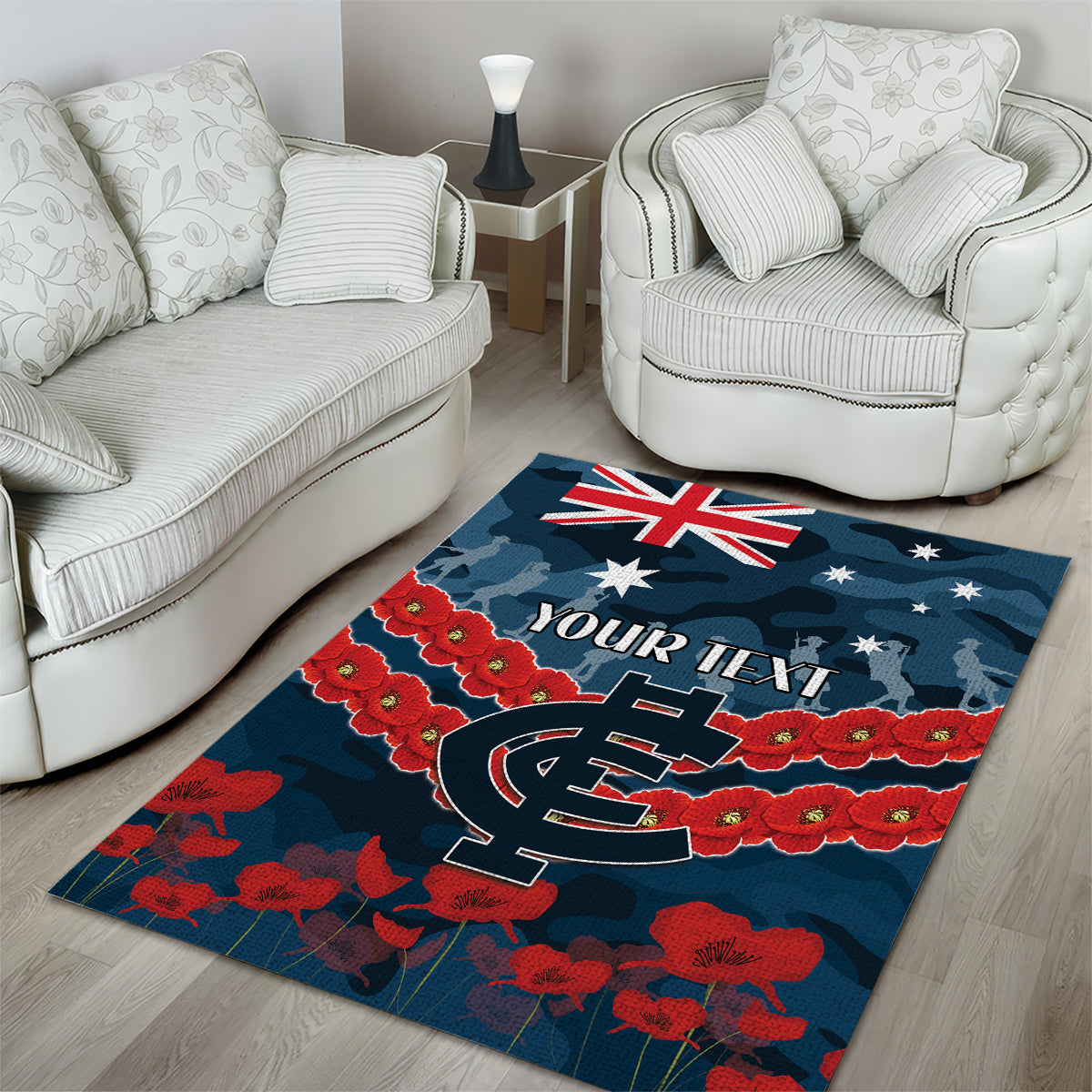 Custom Blues Football Area Rug ANZAC Lest We Forget