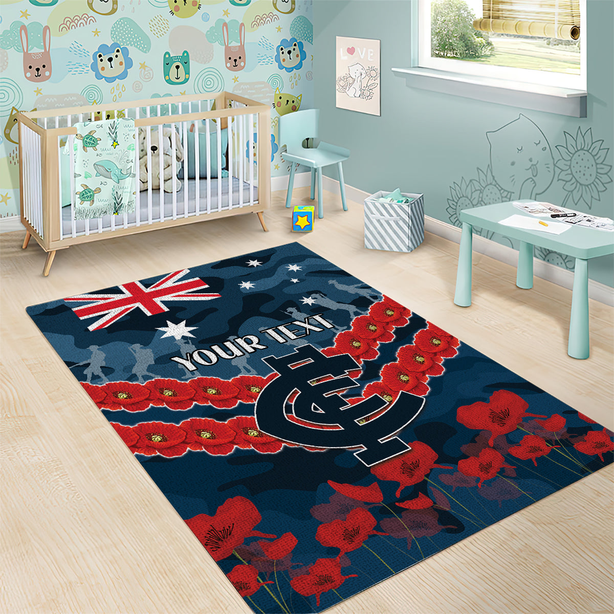 Custom Blues Football Area Rug ANZAC Lest We Forget