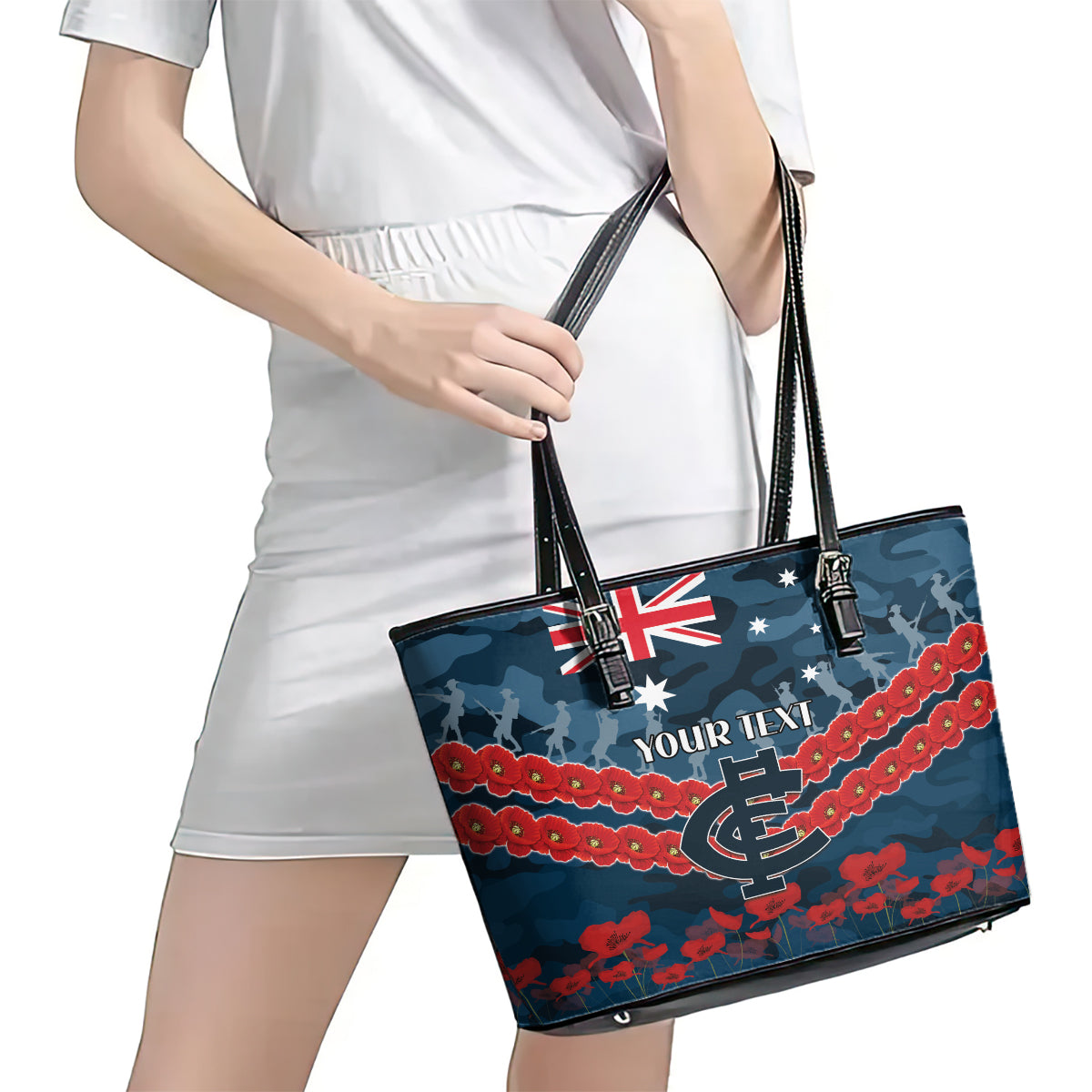 Custom Blues Football Leather Tote Bag ANZAC Lest We Forget