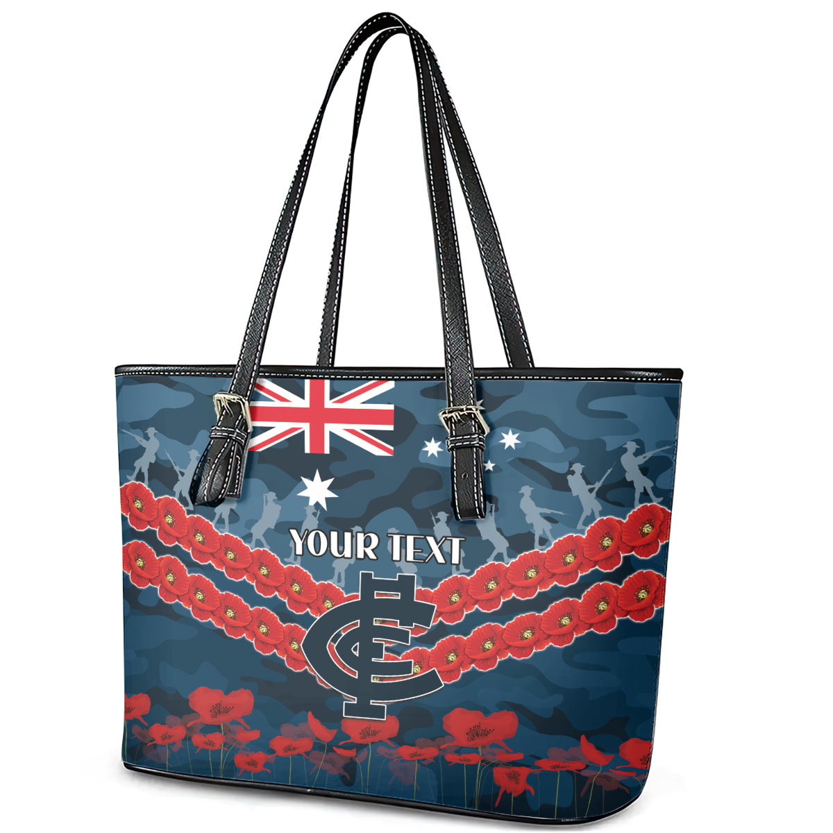 Custom Blues Football Leather Tote Bag ANZAC Lest We Forget