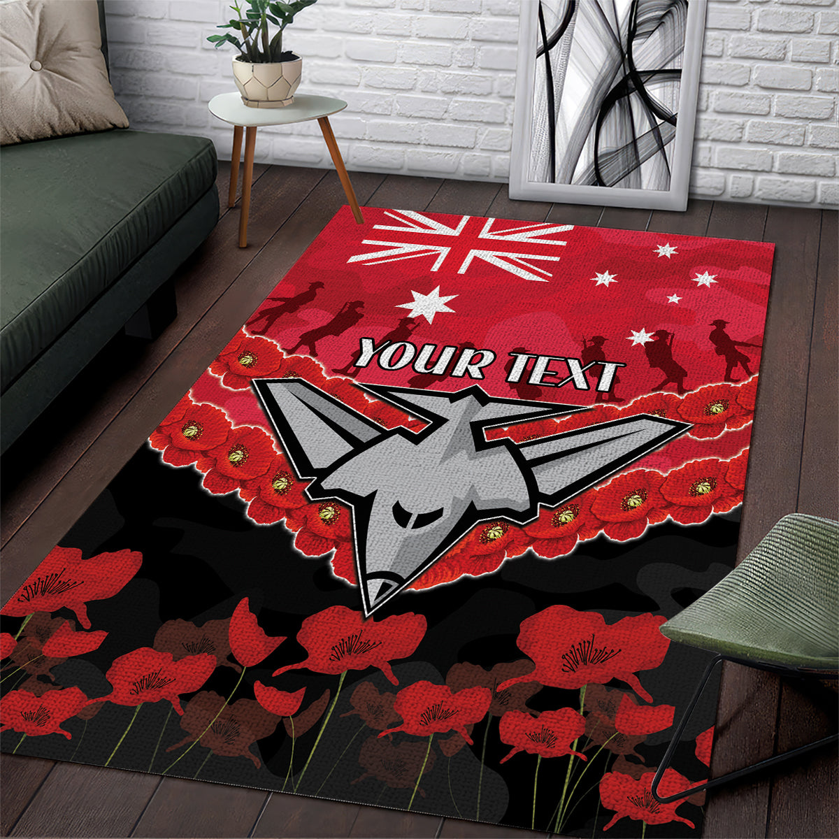 Custom Bombers Football Area Rug ANZAC Lest We Forget