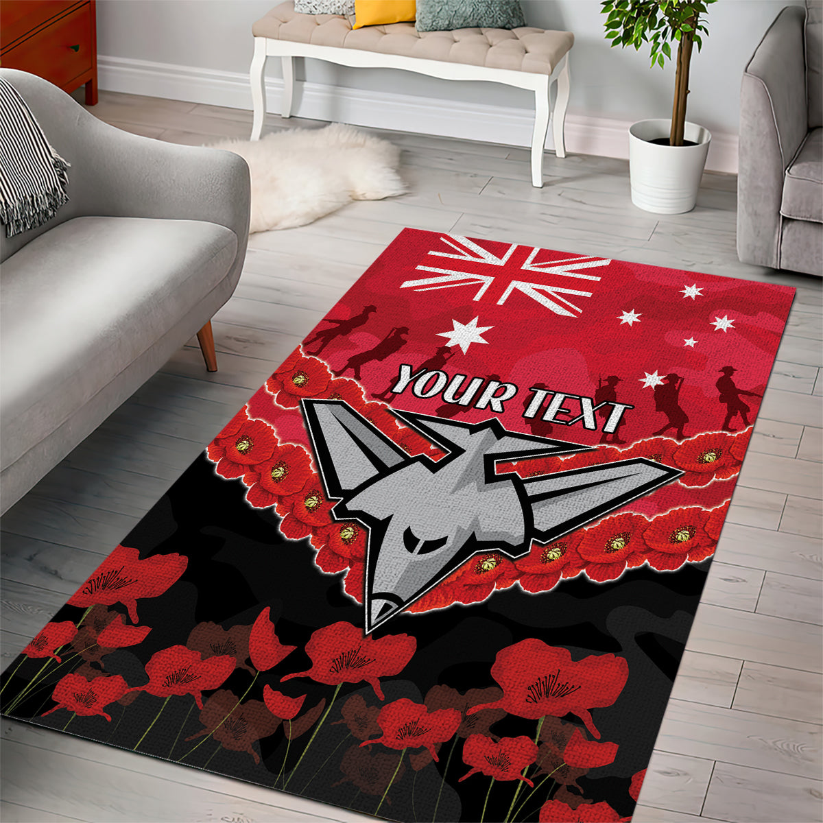 Custom Bombers Football Area Rug ANZAC Lest We Forget